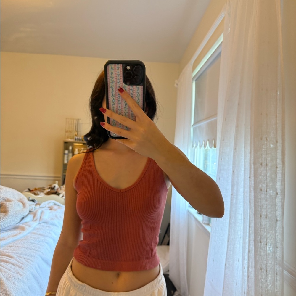 Free People Ribbed V-Neck Tank Top - Rust